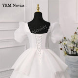 runhufu Novias Chiffon white Wedding Dress 2023 New Short Sleeve Sexy Sweetheart Bride Dress Princess Bride Ball Gowns costom color