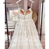 runhufu Vintage Champagne Tulle Wedding Dress 2023 A-Line Lace Appliques V Neck Backless Bridal Gown abito da sposa