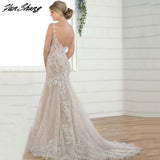 Runhufu Luxury Mermaid Wedding Dress 2023 V-Neck With Train Sexy Backless Bride Gown Lace Applique Sleeveless Vestidos De Noiva