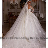 Runhufu Lace Women's Wedding Dresses Long Sleeve Sparkling Princess Bridal Gowns A-Line Decal Formal Beach Party 2023 Robe Mariée