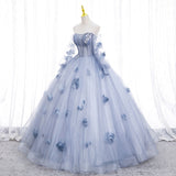 runhufu Maria Novia Blue Grey Quinceanera Dresses Long Sleeve Flower Long Sleeve Ball Gown Prom Dress Vestidos De 15 Anos