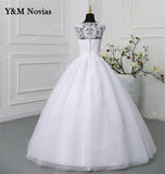 runhufu Novias Classic V Neck Sleeveless Wedding Dress 2023 Plus Size New A Line Ivory White Lace Romantic Bride Bridal Gown botton