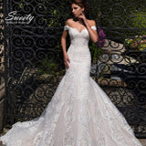 Runhufu Wedding Dress Elegant Embroidered Lace On Net With Slim-line Off The Shoulder Sleeveless Bride Lace Up Robe De Mariee