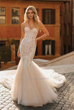 Runhufu Sweetheart Neck Mermaid Wedding Dresses Sleeveless Lace Appliques Sweep Train Bridal Gowns Vestidos De Noiva