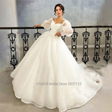 Runhufu Sweetheart Neckline A-Line Wedding Dresses Puff Sleeves Sweep Train Bridal Gowns Custom Made Vestidos De Novia