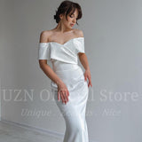 Runhufu White Mermaid Wedding Dresses Elegant Off The Shoulder Satin Bridal Gowns Boho Beach Evening Wedding Prom Gowns Custom Size