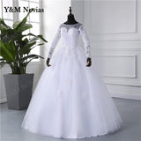 runhufu Novias Long Sleeve White Wedding Dress For Women 2023 New Vintage Ball Bridal Gown Vestido De Mariage Plus Size Real Photo