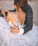 Runhufu V-Neck A-Line Simple Wedding Dresses Spaghetti Straps Lace Appliques Tulle Princess Bridal Gowns Custom Made