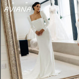 Runhufu Elegant Square Collar Wedding Dress For Women 2023 Full Sleeves Backless Mermaid Simple Bridal Gown Vestido De Noiva