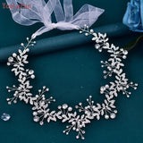 Runhufu Crystal Wedding Headpiece Shiny Rhinestone Bridal Headband Bridesmaid Alloy Leaf Tiara Woman Wedding Hair Accessories