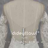 Runhufu Real Picture O-Neck Appliques Long Sleeves Crepe Mermaid Wedding Dress Illusion Back Court Train Bridal Gown