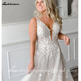 runhufu A line Wedding Dresses V-neck Custom-Made Court Train Appliques Sleeveless Bridal Gown Robe De Mariée