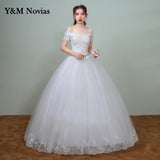 runhufu the Should White Wedding Dress 2023 New Korean Style Lace Appliques vestidos de noiva Sexy Boat Neck Bridal Dress pluse size