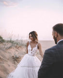 Runhufu V-Neck A-Line Simple Wedding Dresses Spaghetti Straps Lace Appliques Tulle Princess Bridal Gowns Custom Made