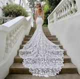 Runhufu Lace V-Neck Tank Backless Tulle Appliques 2023 Mermaid Wedding Dress for Women Floor Length Gorgeous Bride Gown