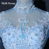 runhufu Illusion Sky Blue Quinceanera Dress Floor Length Sweet High Neck For Party Luxury Embroidery Ball Gown Prom Dress Plus Size