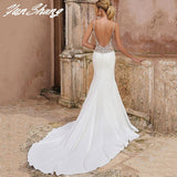 Runhufu Sexy Backless Mermaid Wedding Dress For Bride V-Neck Lace Spahetti Straps Bride Gown Sleeveless Vestidos De Noiva