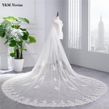 runhufu Luxury Lace Long Tulle Wedding Veils Two Layer With Comb White Ivory Bridal Veil for Bride Marriage Wedding Accessorie