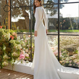 Runhufu Classic Long Sleeves Wedding Dress Sexy V-Neck Pleated Bridal Gowns Elegant High Slit Cut Out Back vestidos de noiva 2023