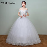 runhufu the Should White Wedding Dress 2023 New Korean Style Lace Appliques vestidos de noiva Sexy Boat Neck Bridal Dress pluse size