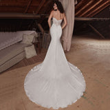 Runhufu New Spaghetti Straps Wedding Dress Strapless Lace Appliques Sexy Mermaid Bride Gown Zipper Button Vestido De Casamento