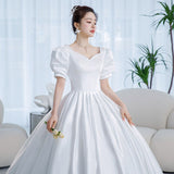 runhufu Princess Wedding Dress 2023 New Satin Simple Wedding Gown Shining Beading Slim Bridal Dress Plus Size Robe De Mariee