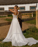 Runhufu Sweetheart Neckline A-Line Wedding Dresses Spaghetti Straps Long Sleeves Beach Bridal Gown Vestido Noiva