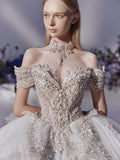 runhufu New Gorgeous Wedding Dress Off The Shoulder Lace Applique Pearls Bridal Vestido De Noiva Ball Gown Plus Size Made Custom