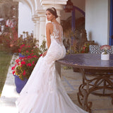 Runhufu Lace Appliques Mermaid Spaghetti Straps Wedding Dress Button Back Sweep Train Bridal Gown Vestido De Novia Custom Made