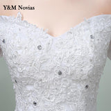 runhufu the Should White Wedding Dress 2023 New Korean Style Lace Appliques vestidos de noiva Sexy Boat Neck Bridal Dress pluse size