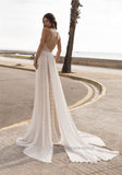 Runhufu O-Neck Boho Lace Chiffon Sleeveless Beach Wedding Dress Backless Sweep Train Floor Length Bridal Gown