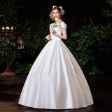 runhufu New Satin Wedding Dress Simple Boat Neck Short Sleeve Ball Gown Plus Size Custom Made Bridal Dress Vestido De Noiva