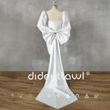 Runhufu Real Picture Sweetheart Puff Sleeves Pleats Short Wedding Dress Bow Sheath Above Knee Mini Bridal Gown Custom Made