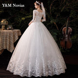 runhufu Sweetheart Three Quarter Elegant Wedding Dress With Sleeve Long Lace Embroidery Train Bridal Gown Plus Size Vestido De Noiva