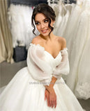 Runhufu Sweetheart Neckline A-Line Wedding Dresses Puff Sleeves Sweep Train Bridal Gowns Custom Made Vestidos De Novia