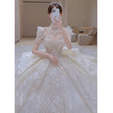 runhufu Vintage Shiny Wedding Dress 2023 New Long Train Bride Dress Big Beading Ball Gown Wedding Dresses Plus Size