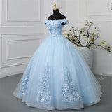 runhufu Novias New Fashion Blue Off Shoulder Quinceanera Dresses Sweet Party Prom Dress Luxury Lace 3D Flowers Ball Gown Vestidos