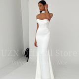 Runhufu White Mermaid Wedding Dresses Elegant Strapless Satin Long Bridal Gowns Boho Beach Evening Wedding Prom Gowns Custom Size