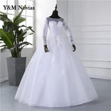 runhufu Novias Long Sleeve White Wedding Dress For Women 2023 New Vintage Ball Bridal Gown Vestido De Mariage Plus Size Real Photo