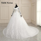 runhufu White Ivory Ball Gown Full Sleeve Vintage Wedding Dress 2023 Elegant LongLace Embroidery Appliques vestido De Noiva Bridal