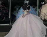 runhufu Photo Luxury Sequined Ball Gown Spaghetti Strap Pink Quinceanera Dress Sweet Party Vestidos 15 Anos Vintage Plus Size