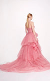 Runhufu Shoulder Layered Formal Occasion Dresses Pink 3D Floral Long Luxury Evening Dress Floor Length Layered Weeding Dress Woman