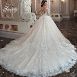 Runhufu Wedding Dress Embroidered Lace On Net With Ball Gown O-neck Full Sleeve bridal Gowns Button Appliques Vestido De Novia