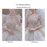 runhufu Vintage Shiny Wedding Dress 2023 New Long Train Bride Dress Big Beading Ball Gown Wedding Dresses Plus Size