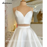 runhufu Pieces Civil Bridal Dress Satin Backless Wedding Gowns 2023 Vintage Spaghetti Straps Wedding Dresses Vestido Boda