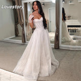 Runhufu Sweetheart Princess Wedding Dresses Glitter Tulle Sexy Wedding Gown Spaghetti Straps Boho Bride dresses Vestidos de novia