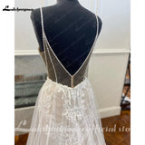 runhufu Spaghetti Straps A Line Tulle Wedding Dress For Women 2023 Sexy Bridal Boho Beach Wedding Gowns Lace Backless