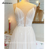 runhufu V Neck Lace Spaghetti Straps A Line Wedding Dress Appliques Boho 2023 Summer Robe De Marie Wedding Gowns for Women Elegant