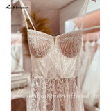 runhufu Sexy Beach Wedding Dress Spaghett Straps 2023 Robe Mariee Vintage Lace Boheme Wedding Dresses Backless Beaded