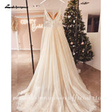 runhufu Spaghetti Straps Champagne Boho Wedding Dress For Women 2023 Vestido Civil Bridal Church Wedding Gowns suknie slubne